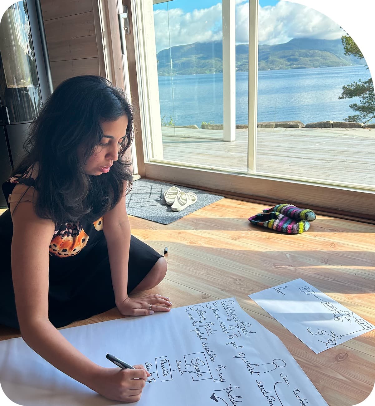 Neha hand-mapping a user journey