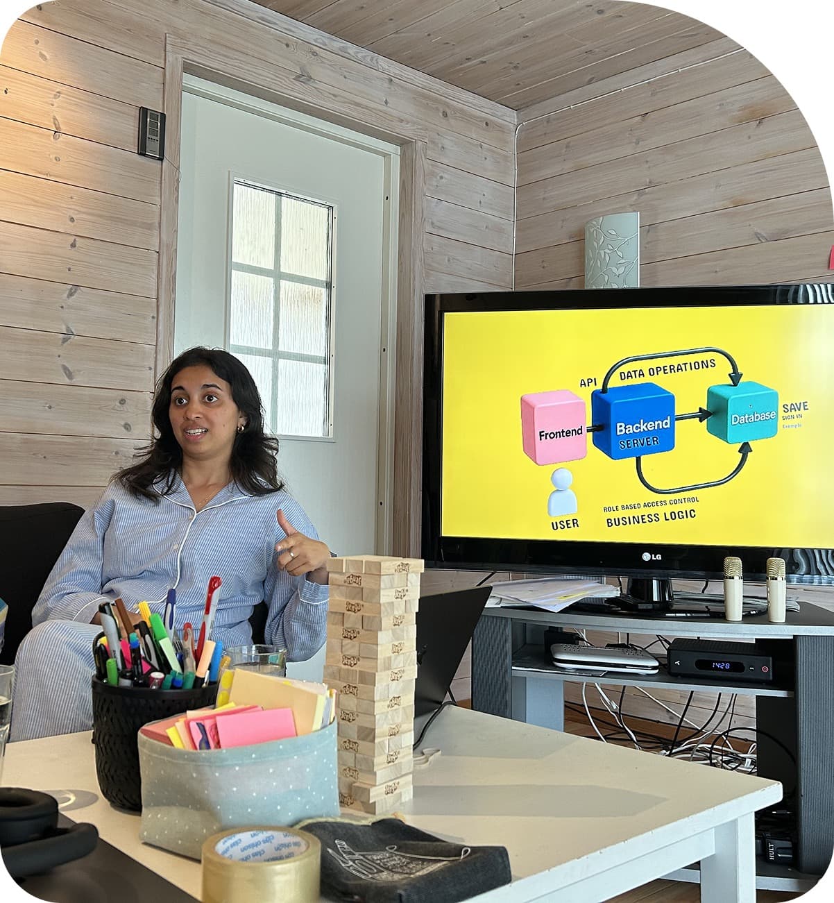 Neha explaining a system architecture